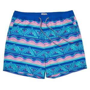 Open Box - Party Pants -  Men's Striped Fiesta Swimsuit Bottom - Blue